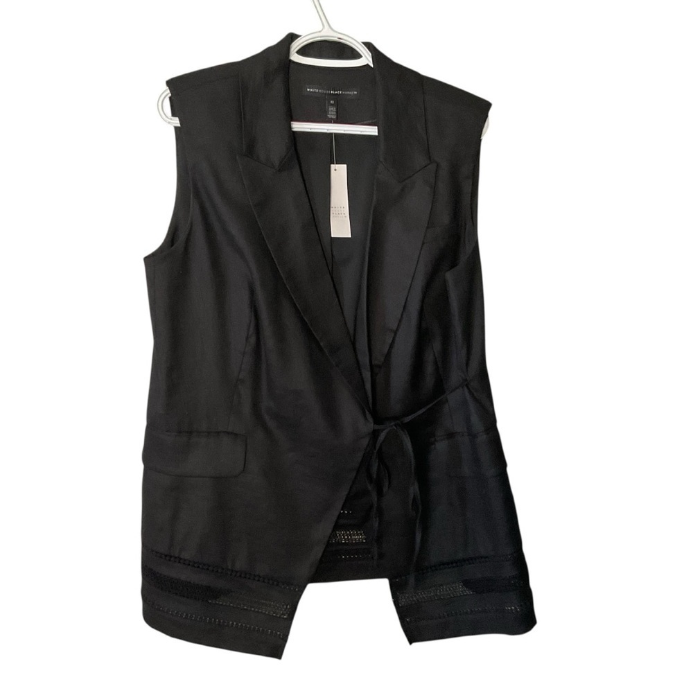 White House Black Market Tie Front Studio Vest Blazer Eyelet Jacket Size 12 - Picture 5 of 8